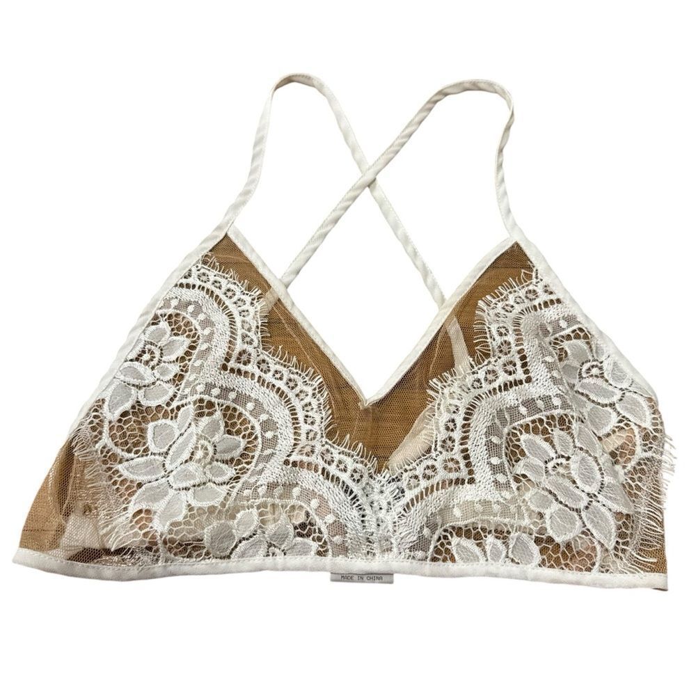 Revolve Hommage Los Angeles Sheer Lace Halter Bralette in White